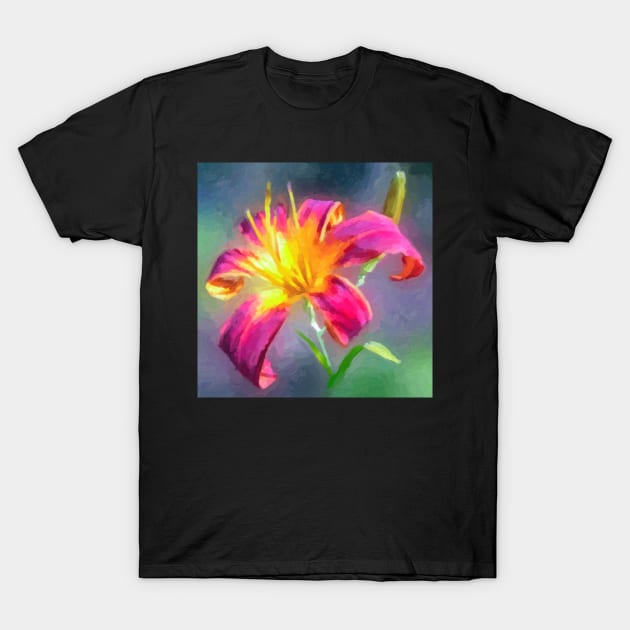 Pretty Pink and Purple Flower With Yellow Center T-Shirt by jillnightingale